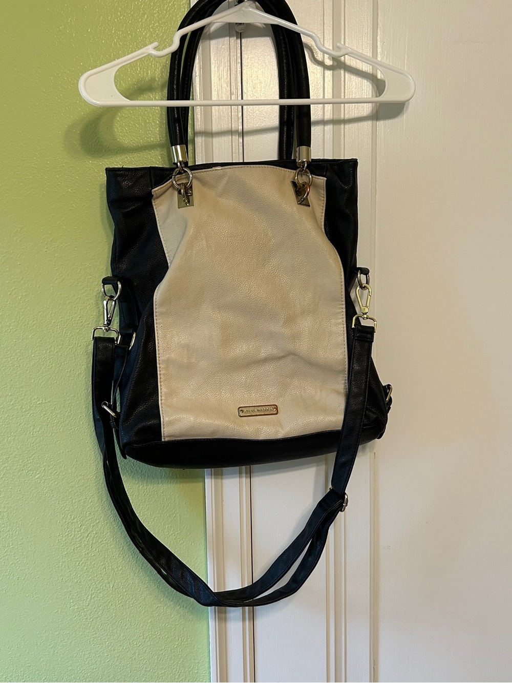 Steve Madden Two-Tone Black and Cream Tote Bag